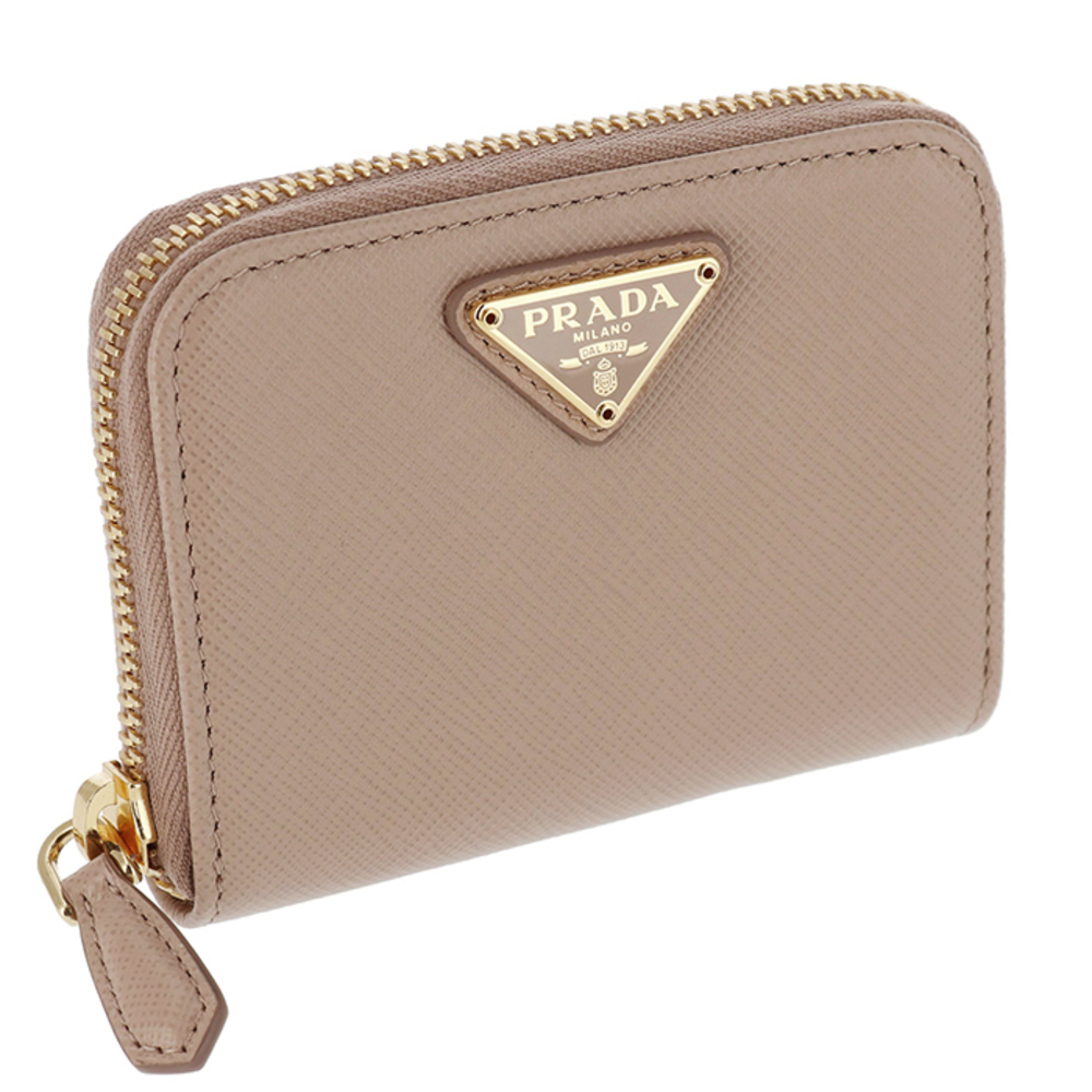 PRADA Saffiano Leather Coin Purse Beige